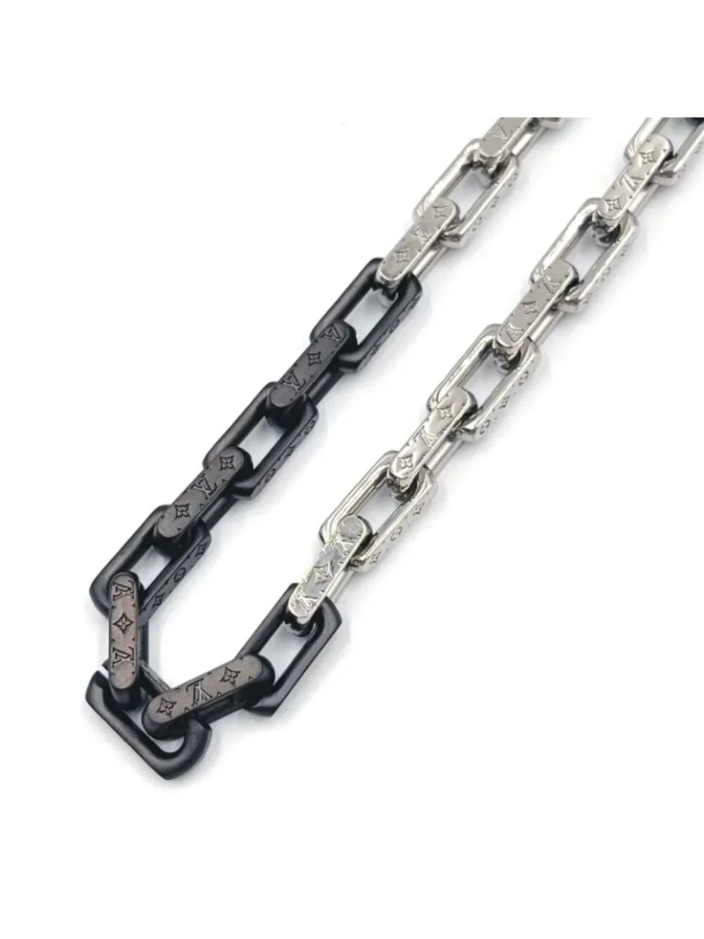 Louis Vuitton Collier Monogram Chain Metal Silver Black Necklace